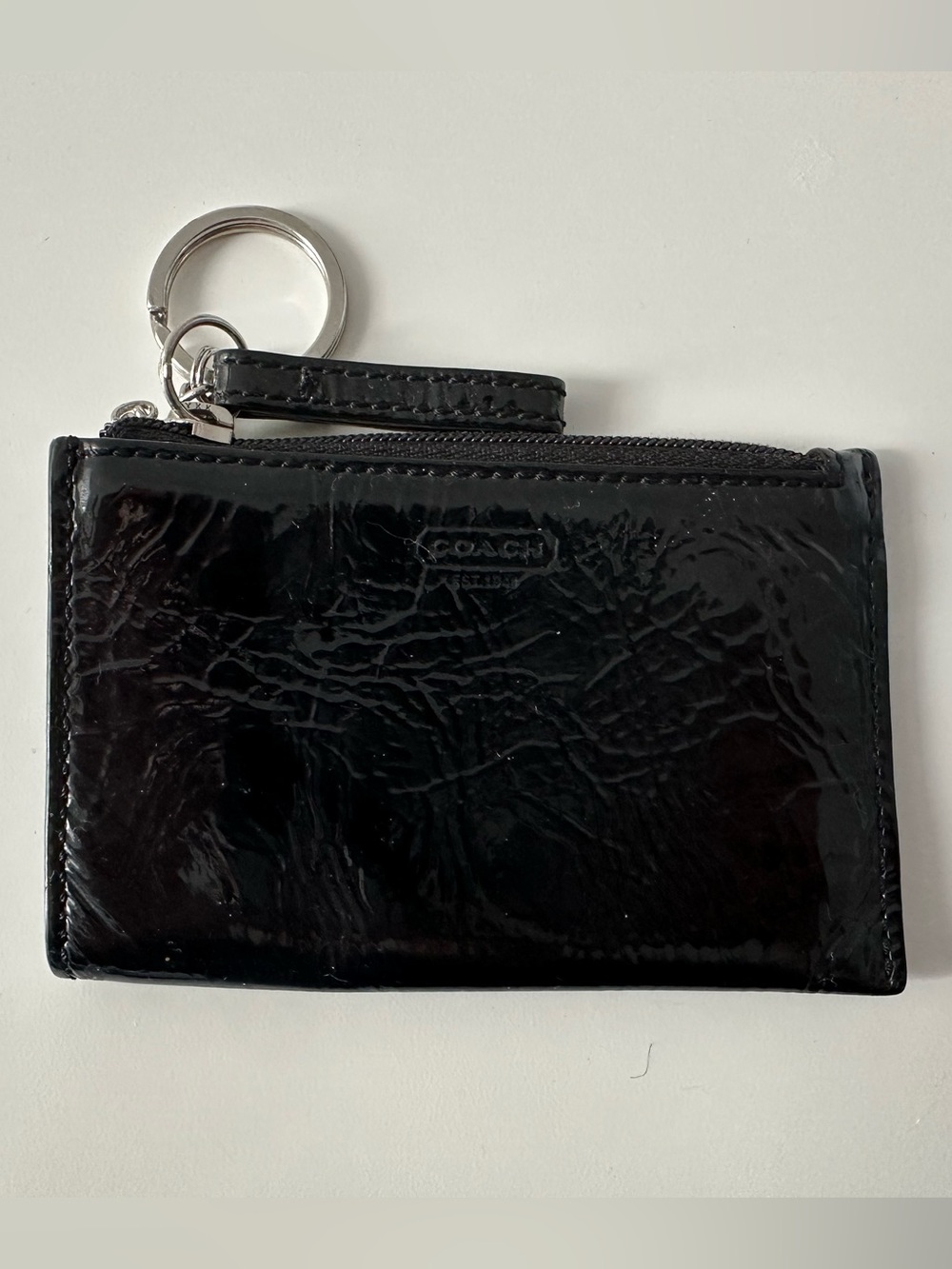 Coach Black Patent Leather Key Ring Card Wallet